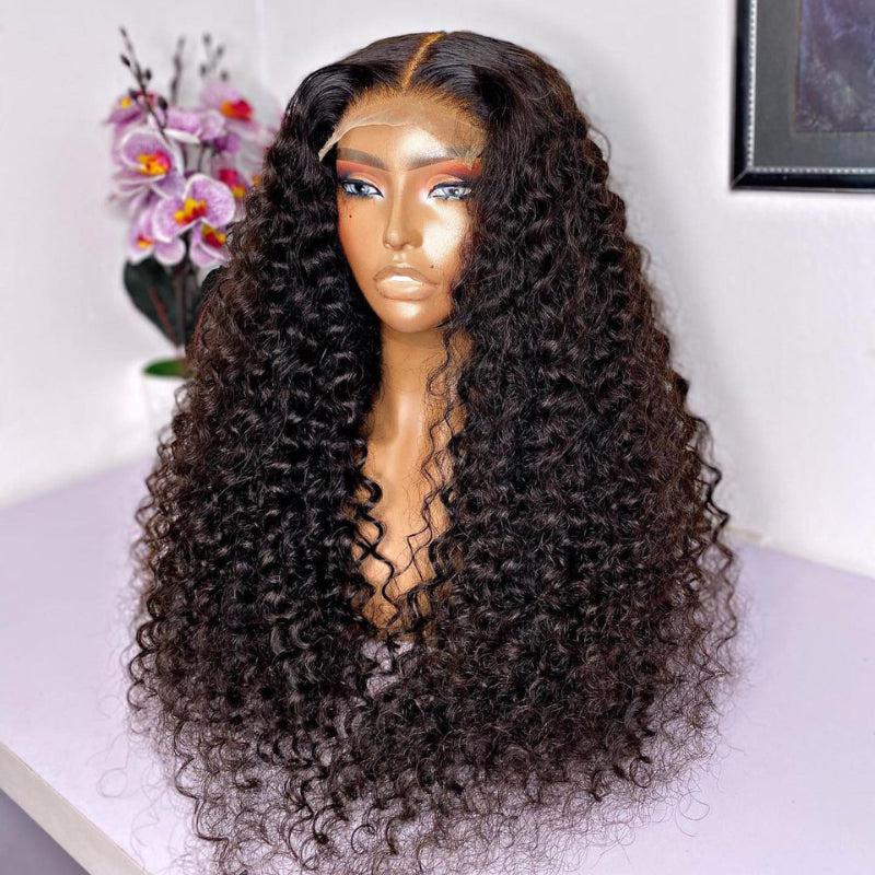 Deep Curly Closure Lace Wig Middle Part