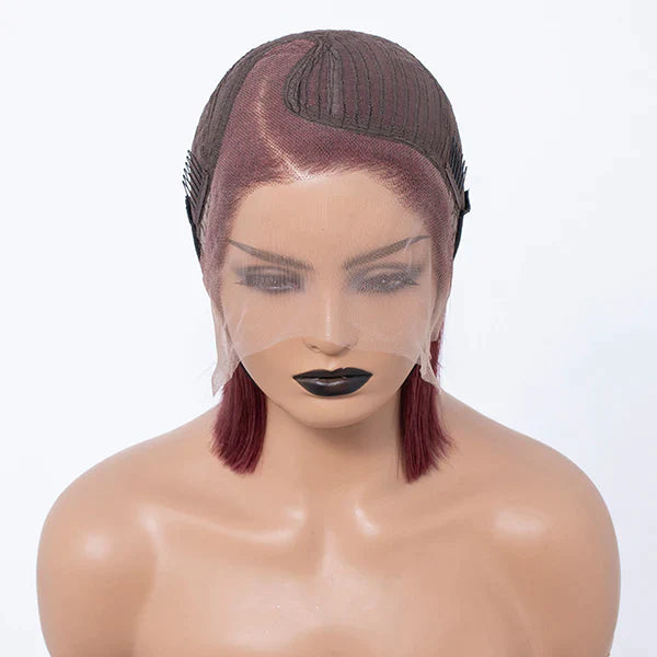 Reddish Purple Frontal T Lace Bob Side Part 10''+PrePlucked+KnotsBleached 2.0