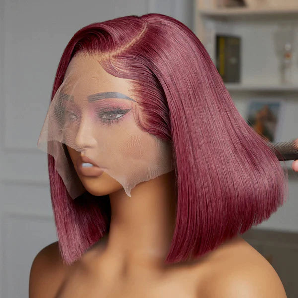 Reddish Purple Frontal T Lace Bob Side Part 10''+PrePlucked+KnotsBleached 2.0