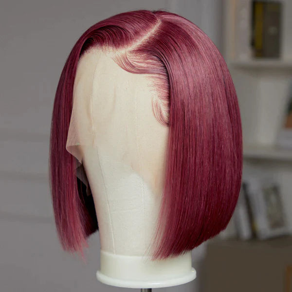 Reddish Purple Frontal T Lace Bob Side Part 10''+PrePlucked+KnotsBleached 2.0