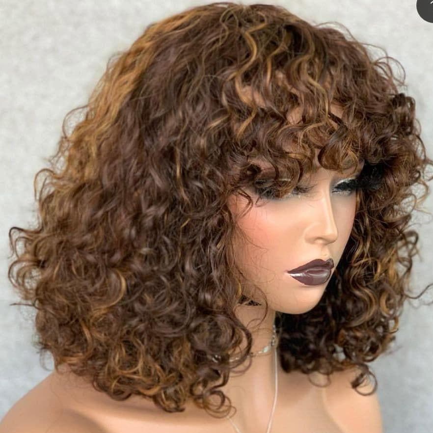 Water Wave Mix Color Bang Bob Wig 100% Human Hair
