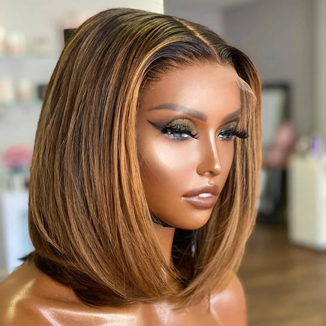 Mix Color Bob Wig Middle Part+PrePlucked+KnotsBleached